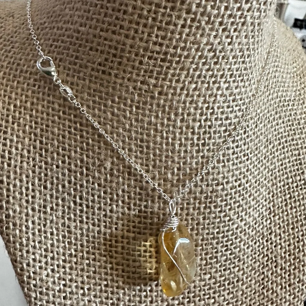 Hand crafted citrine nugget‎ witr wrapped silver plated wire